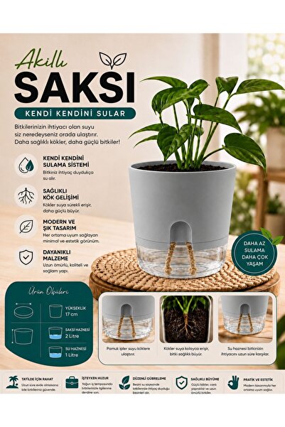 NEXVORİA Kendi Kendini Sulayan Akıllı Saksı – Su Hazneli Fitilli Otomatik Sul...