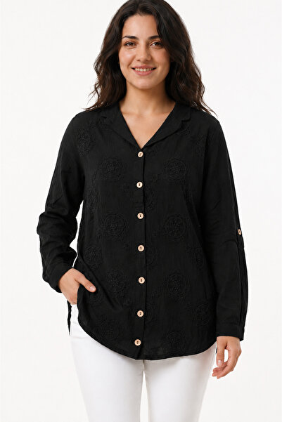 EtkiModa 100% Organic Cotton Women's Long Sleeve Shirt with Embroidery Detail...