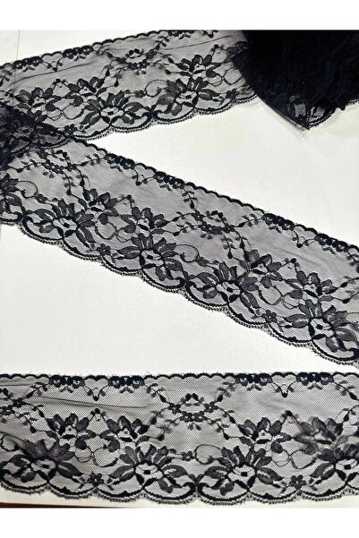 ALTAY AKSESUAR Black Flower Patterned Lycra-Free Tulle Lace (10 cm Wide)