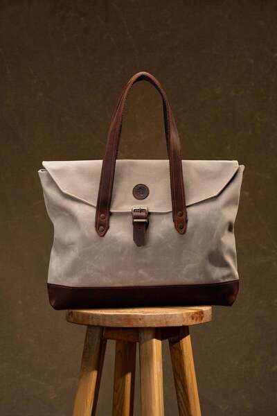 Semender Leather Goods Mumlu Kanvas Hakiki Deri Kadın Omuz ve Tote Çantası El...