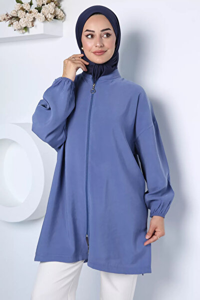 GÜLSELİ Cardigan Hijab Indigo cu fermoar frontal
