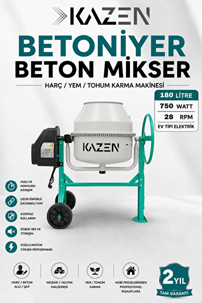kazen 180 Litre - Orta Boy Betoniyer Beton Mikser Beton Harç Yem Tohum Karma ...