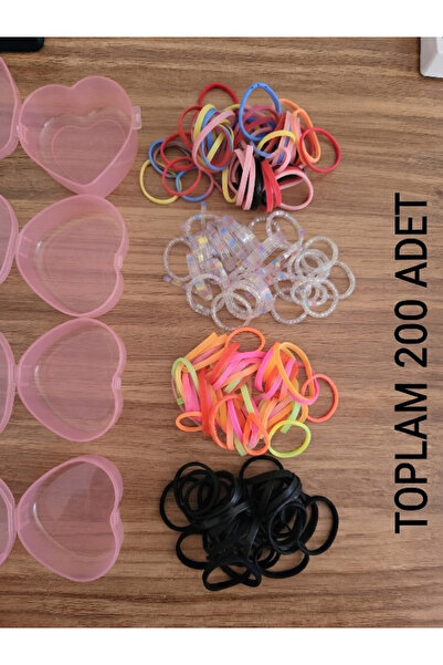 SOSYETEZGAHI Heart Boxed Set of 200 Colorful Rubber Hair Clips, Rubber Hair C...