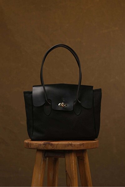 Semender Leather Goods Mumlu Kanvas Hakiki Deri Kadın Kol ve Omuz Çantası El ...