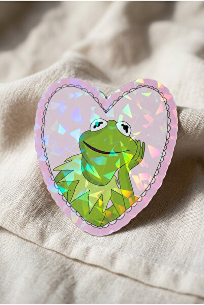 Plumie Kalpli Kurbağa Hologramlı Laminasyonlu Sevimli Sticker – Pembe, Laptop...