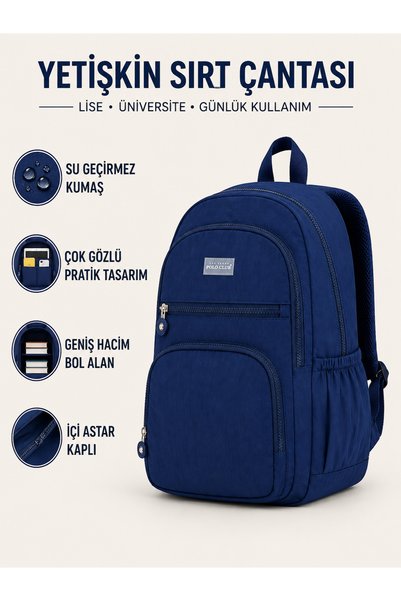 a v d a Lacivert Su Geçirmez Günlük Kullanıma Uygun Çok Gözlü Geniş Hacimli O...