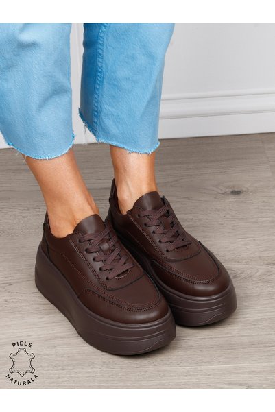ANGEL BLUE Pantofi casual damă din piele naturală cu siret 1822 cafeniu leather