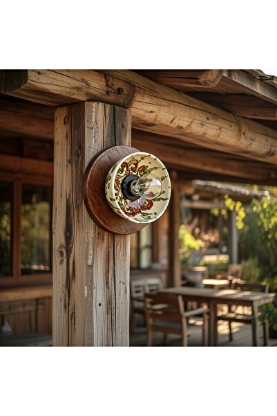 Handmade Aplica de perete - plafoniera rustica din ceramica si lemn de pin