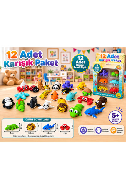 Jiggy Toys 12 Adet Eklemleri Hareketli, Organik, Eğitici Minik Hayvan Figür S...