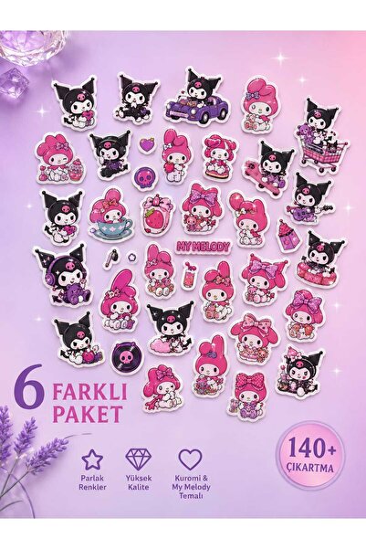 PeriMila Kuromi -MY Melodi Karakterli Sticker Çıkartma Seti - 6 Farklı Model