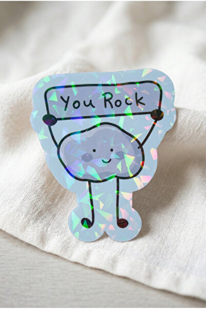 Plumie You Rock Hologramlı Laminasyonlu Eğlenceli Sticker – Sevimli Taş Lapto...