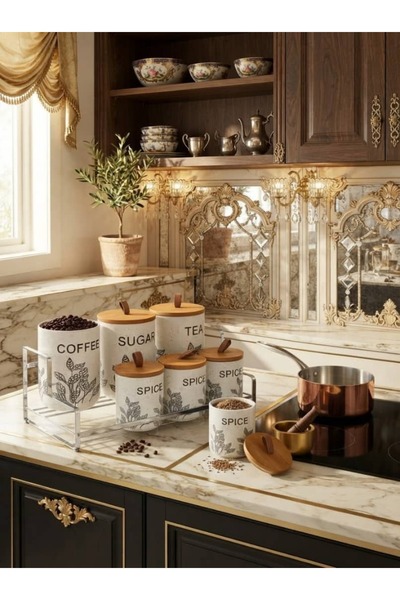 Generic Brand طقم برطمانات حفظ وتخزين بهارات وتوابل مع أغطية وحامل بتصميم أني...