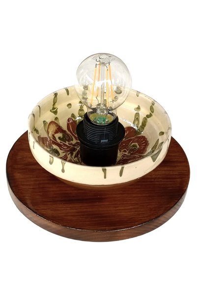 Handmade Aplica de perete - plafoniera rustica din ceramica si lemn de pin