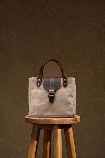 Semender Leather Goods Kanvas Hakiki Deri Kadın Postacı ve Kol Çantası El Yap...