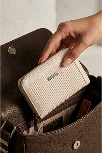 Mazel Design Women's Faux Leather Vertical Striped Zippered Multi-Compartment...