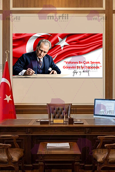 Morfil Sanat Atölyesi Atatürk Mustafa Kemal Resimli ve Türk Bayraklı "Vatanın...