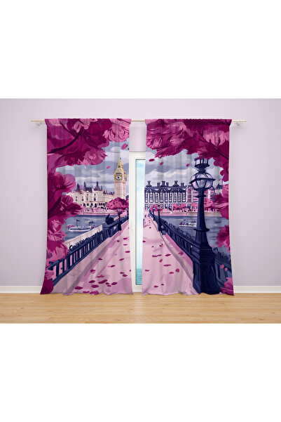 Erays Home London Landscape Patterned 3D Digital Printed 2 Wing Background Cu...