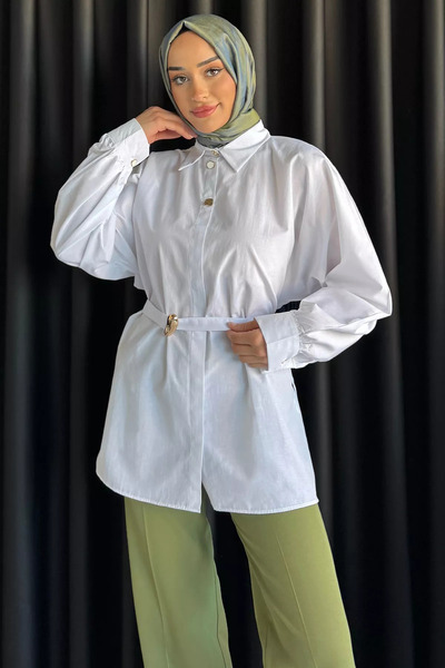GÜLSELİ White Belted Hijab Tunic