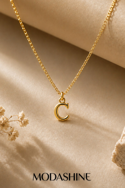 MODASHİNE Kişiye Özel Harf Kolye Gold - Harfli Kolye İsim Baş Harfi Sarı Altı...