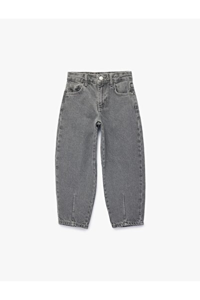 Koton Pamuklu Dikiş Detaylı Cepli Balon Kesim Denim Pantolon Kız Çocuk - Gri