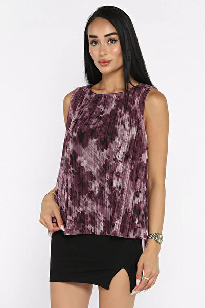 GÜLSELİ Purple Women's Washed Patterned Chiffon Blouse