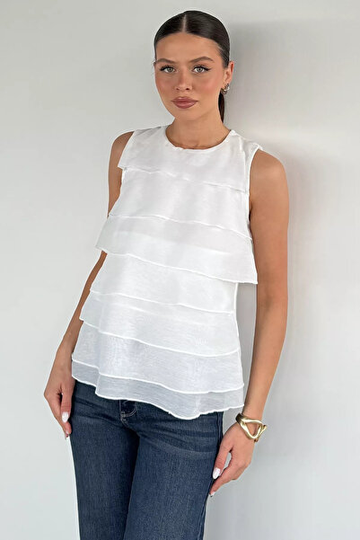 GÜLSELİ White Women's Lined Layered Blouse