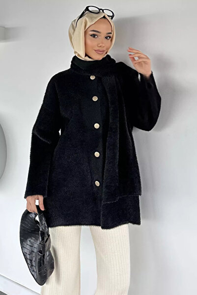 TOZLU Black Gülseli Scarf Hijab Knitwear Cardigan