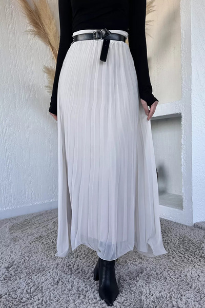 GÜLSELİ Fusta din șifon Hijab plisată cu centură Açıktaş