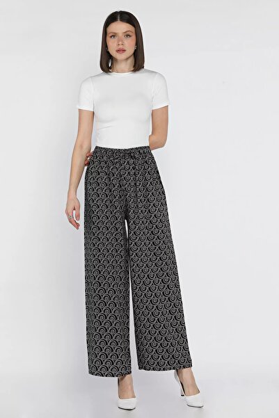 GÜLSELİ Women's Black Patterned Viscose Hiking Pants