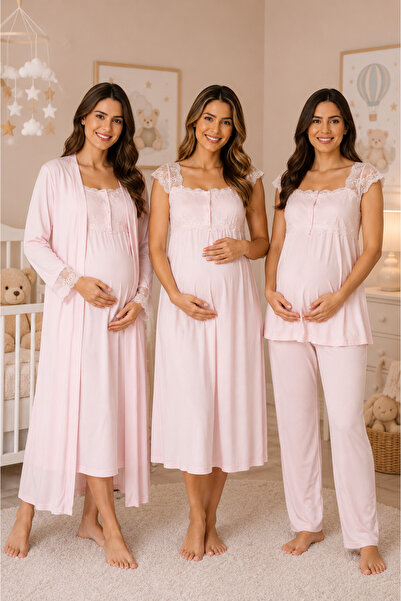 by İGP Cotton Nightgown and Pajama Set with Nursing Features, 4-Piece Materni...
