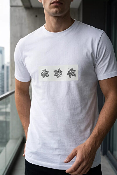 GÜLSELİ White Men's Crew Neck Printed T-Shirt