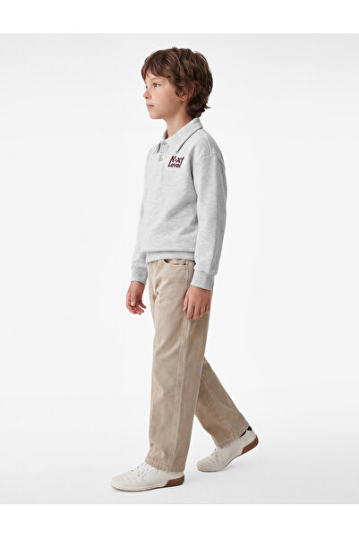 Koton Three Threaded Embroidered Printed Buttoned Polo Collar Sweatshirt