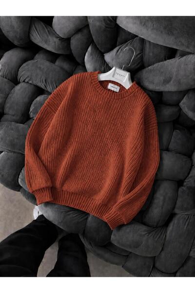 threeoff Men's Oversize Thessaloniki Knitted Sweater Crew Neck Sweater