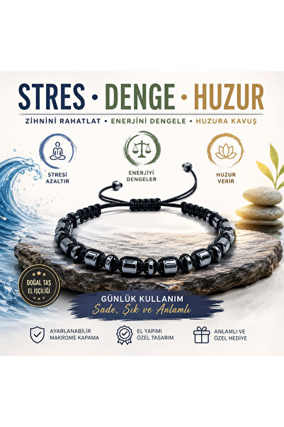 ŞİFAMTAŞ Stres Denge Huzur Doğal Taş Erkek Bileklik – Ayarlanabilir Makrome –...