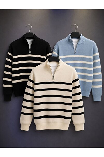 oneoff Advantageous 3-Piece Set Men's Casual Half-Zip Winter Knitwear Thessal...