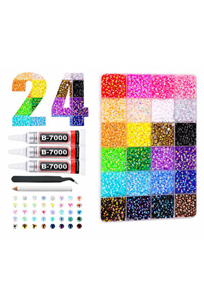 Generic 24-Color Rhinestone Bead Craft Kit with 3 Glues, Tweezer and Pickup P...