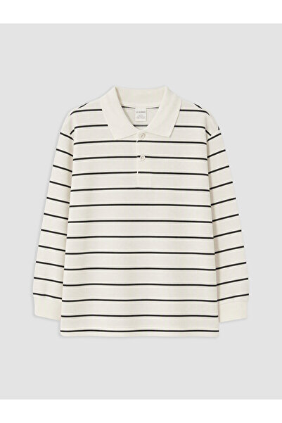 LC Waikiki Vizyon New Season Beige Polo Collar Striped Boys' T-Shirt