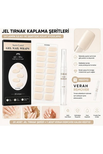 VERAH Krem Jel Tırnak Sticker Seti 20 Adet + Remover Kalem Hediyeli