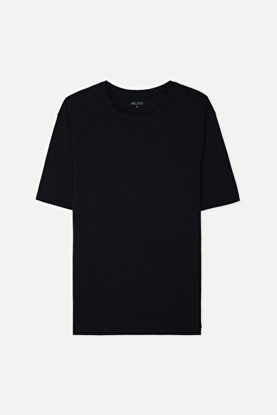 Mudo Tricou pentru bărbați, cu guler rotund, negru