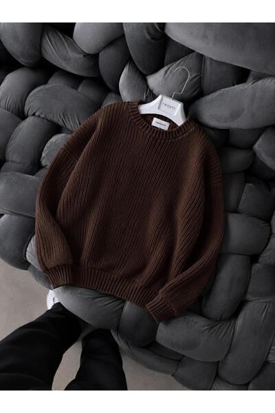 threeoff Men's Oversize Thessaloniki Knitted Sweater Crew Neck Sweater
