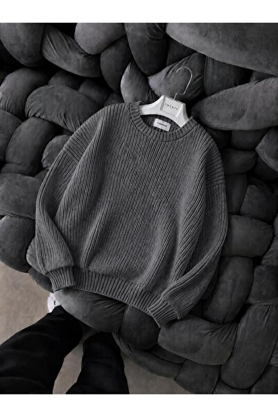 threeoff Men's Oversize Thessaloniki Knitted Sweater Crew Neck Sweater