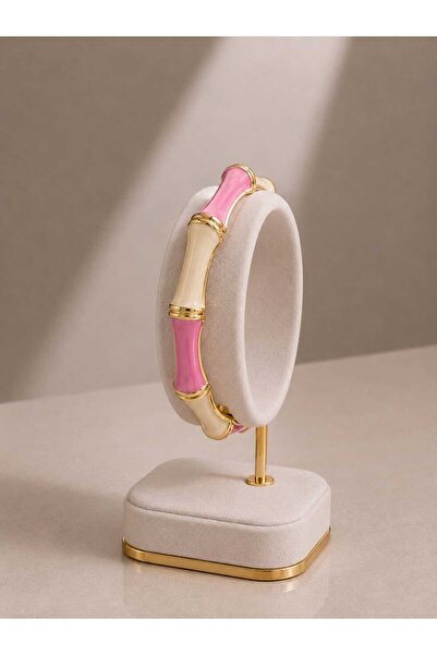 mdm style Pink-Cream Colored Bamboo Form Women's Bracelet with Gold Detail