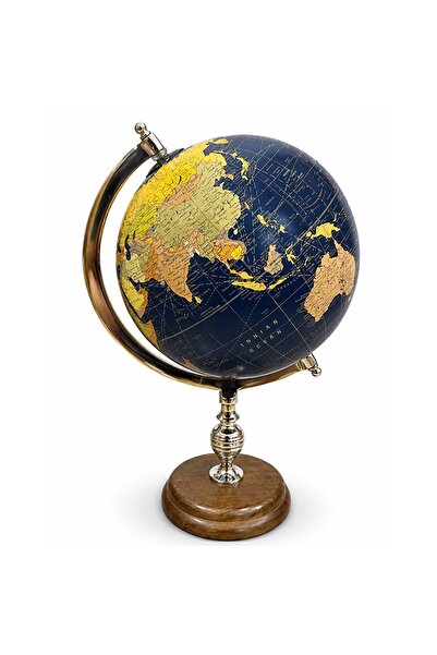 hediyeconcepti Dekoratif Dünya Küresi Ahşap Tabanlı Gold Detaylı Vintage Masaüstü Globe