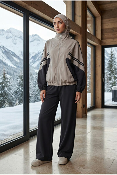 PALME D'OR Women's Zippered Double Suit with Stripe Detail, Loose Top, Wide L...