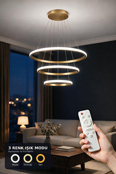 Rarossa Belva 3’lü LED Sarkıt Avize 3 Renk Kumandalı