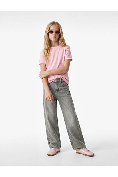 Koton Pantaloni din denim cu picior larg, din bumbac brodat cu pietre