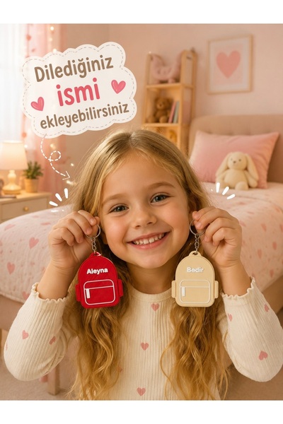 Kişiye Özel 2 Adet İsimli ve Renkli Çanta Anahtarlığı – Okul Seti