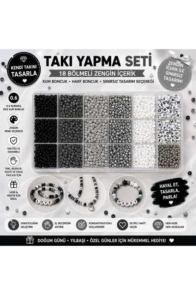 By MO Accessories Siyah Antrasit Gri Beyaz Kum Boncuklar ve Harf Boncuklarla ...