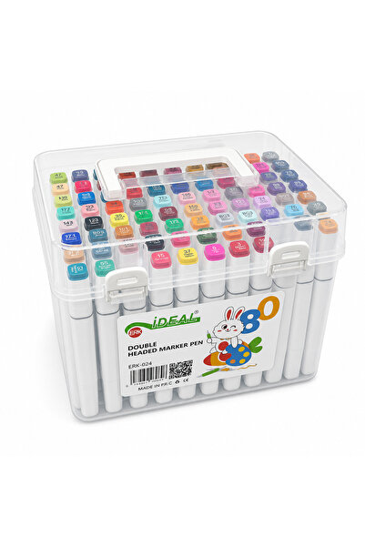 artist Ideal ERK-024 80 Renk Çift Uçlu Marker Kalem Seti – Taşıma Çantalı