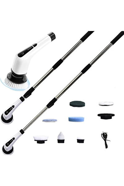 OEM Perie electrică de curățare multifuncțională 9-în-1 cu 9 capete interschimbabile, 3 trepte de viteză, afișaj LCD, mâner extensibil, încărcare USB-C